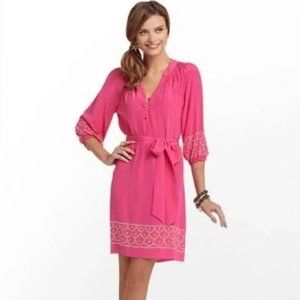 Lilly Pulitzer Silk Perla Orchid Dress Studded Belted Tie Waist Pink Large